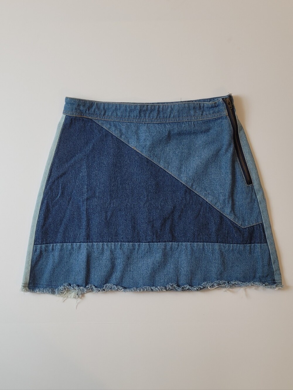 Valija Y2K Boho Patchwork Denim Mini Skirt Raw Hem Size Small